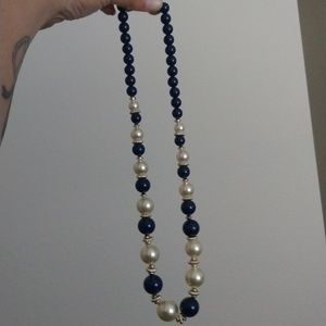 Navy and pearl colored beaded necklace very elegant